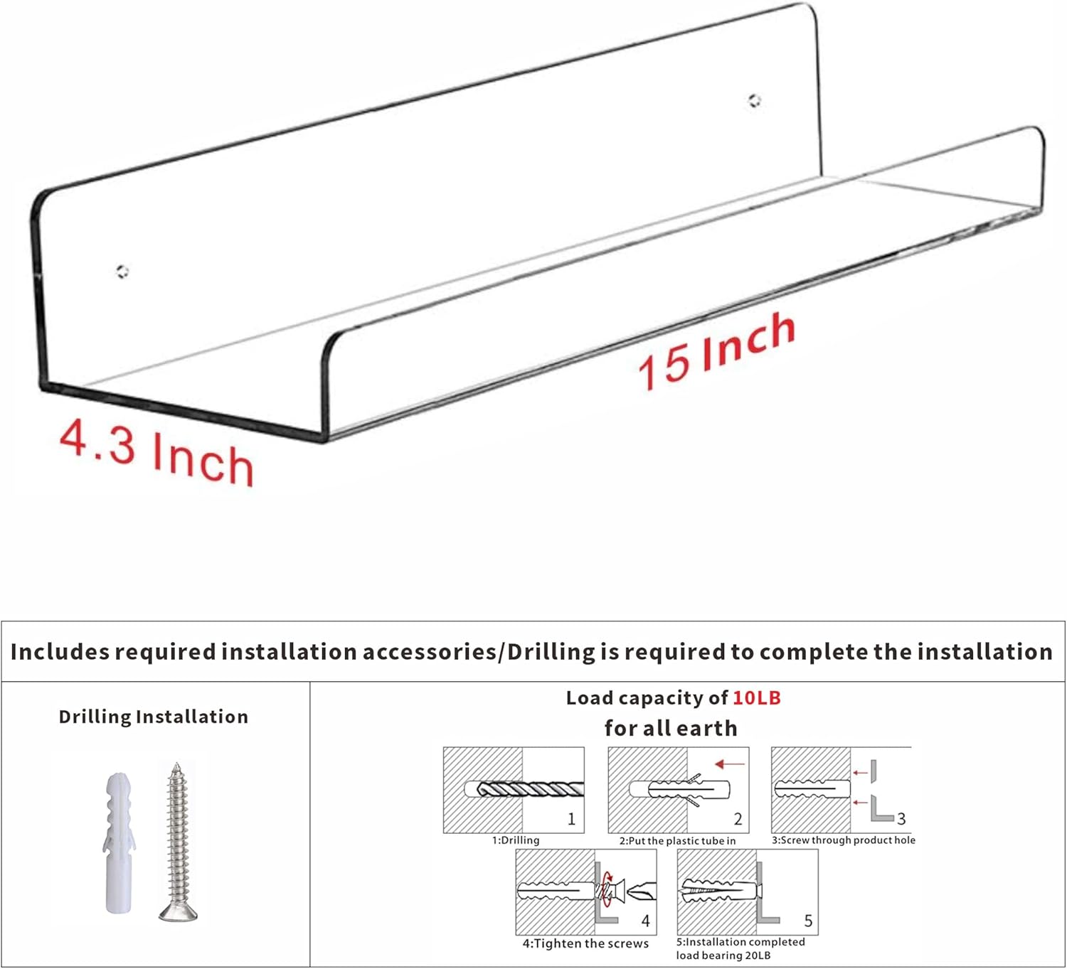 4 Pack Clear Acrylic Floating  – Pop Display Shelf recenzja i cena